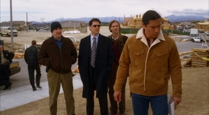 From Left: Agents Gideon, Hotcher, Reid and a local officer at a crime scene